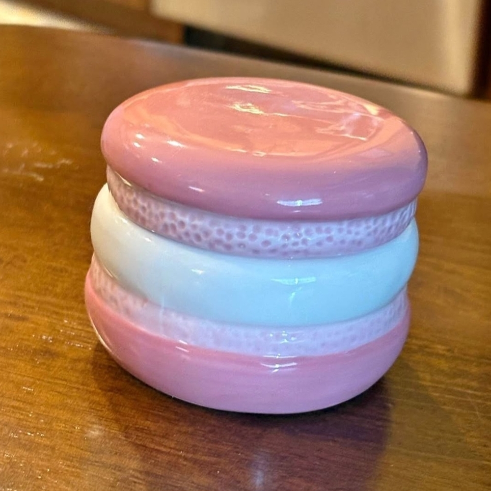 Pink & White Ceramic Macaroon Trinket Box